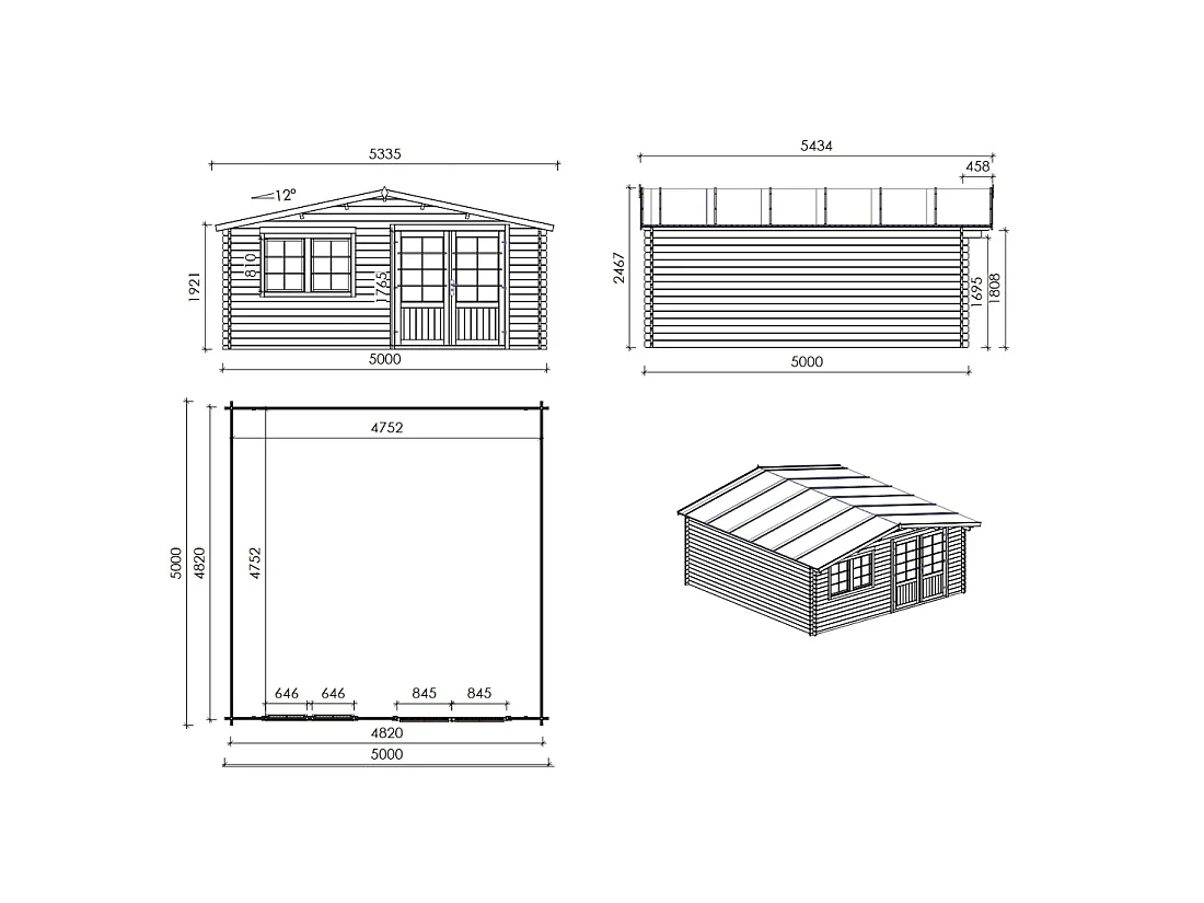 Casetta da giardino in legno - 25m2 - 5x5m - 34mm - colore: naturale - DOM722 - ALTANKA