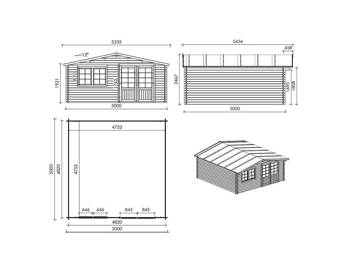 Casetta da giardino in legno - 25m2 - 5x5m - 34mm - colore: naturale - DOM722 - ALTANKA