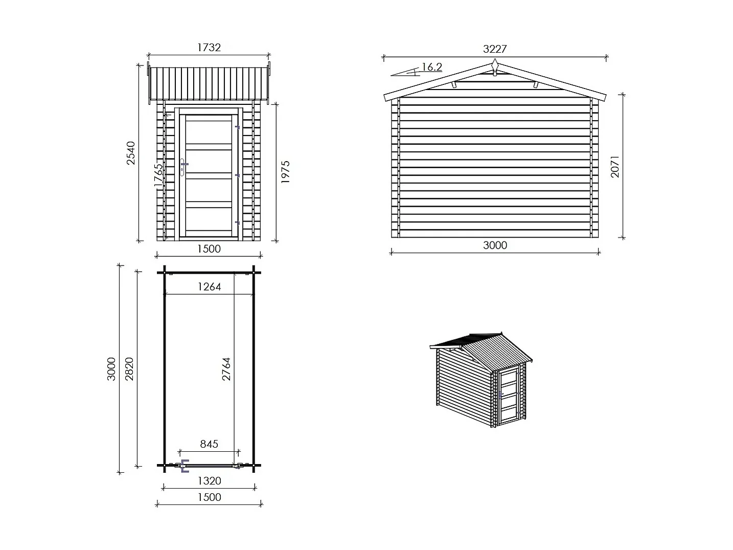 Casetta da giardino in legno - 4.50m2 - 1.50x3.00m - impregnata - 28mm - colore: marrone - DOM673 - ALTANKA