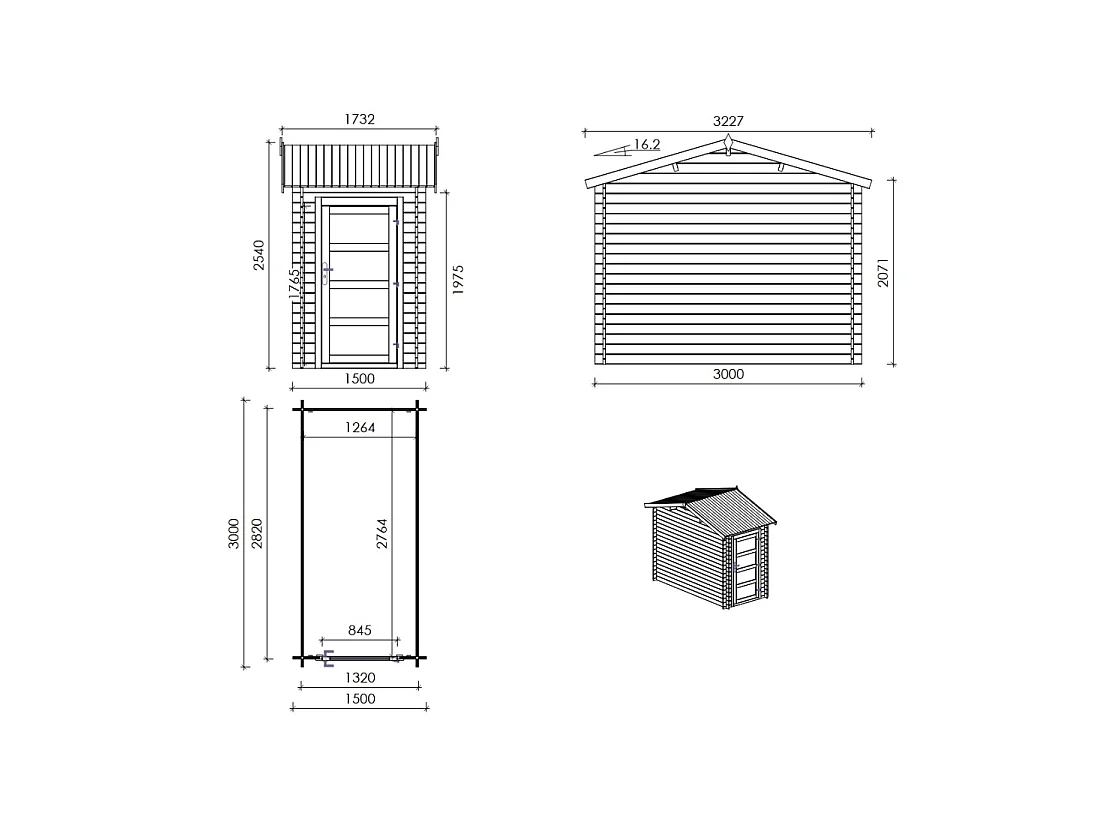 Casetta da giardino in legno - 4.5m2 - 1.5x3m - impregnata - 28mm - colore: marrone - DOM673 - ALTANKA