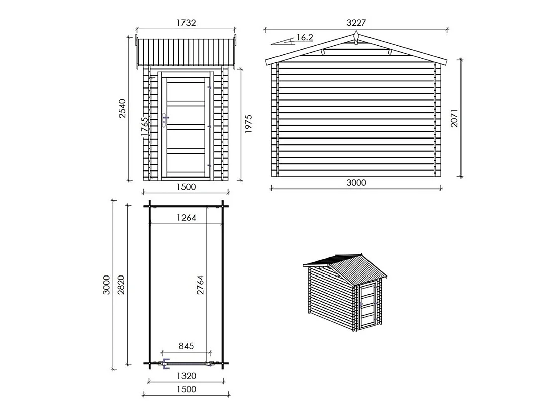 Casetta da giardino in legno - 4.5m2 - 1.5x3m - impregnata - 28mm - colore: marrone - DOM673 - ALTANKA