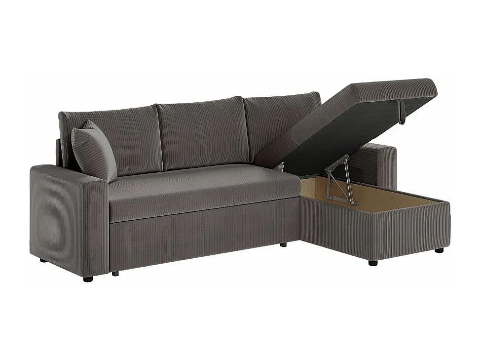 Canapé d'angle 3 places Maria réversible, convertible avec coffre en velours côtelé - Gris anthracite - L227 x P146 x H81cm - Loungitude