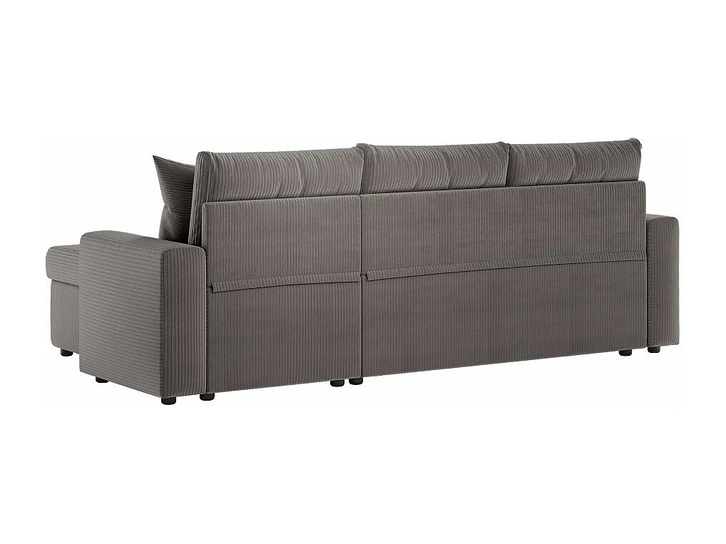 Canapé d'angle 3 places Maria réversible, convertible avec coffre en velours côtelé - Gris anthracite - L227 x P146 x H81cm - Loungitude
