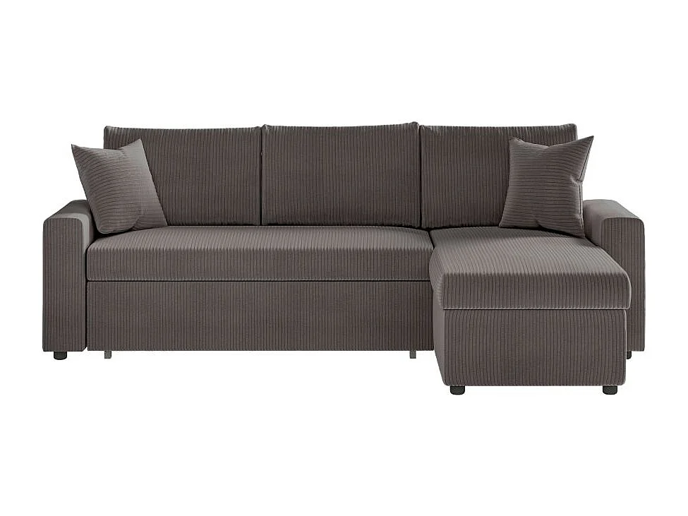 Canapé d'angle 3 places Maria réversible, convertible avec coffre en velours côtelé - Gris anthracite - L227 x P146 x H81cm - Loungitude