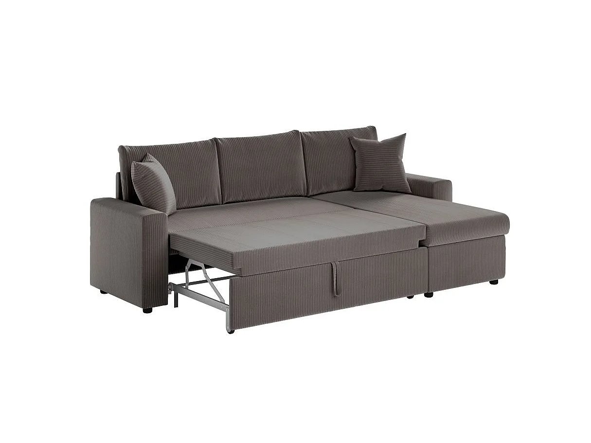 Canapé d'angle 3 places Maria réversible, convertible avec coffre en velours côtelé - Gris anthracite - L227 x P146 x H81cm - Loungitude