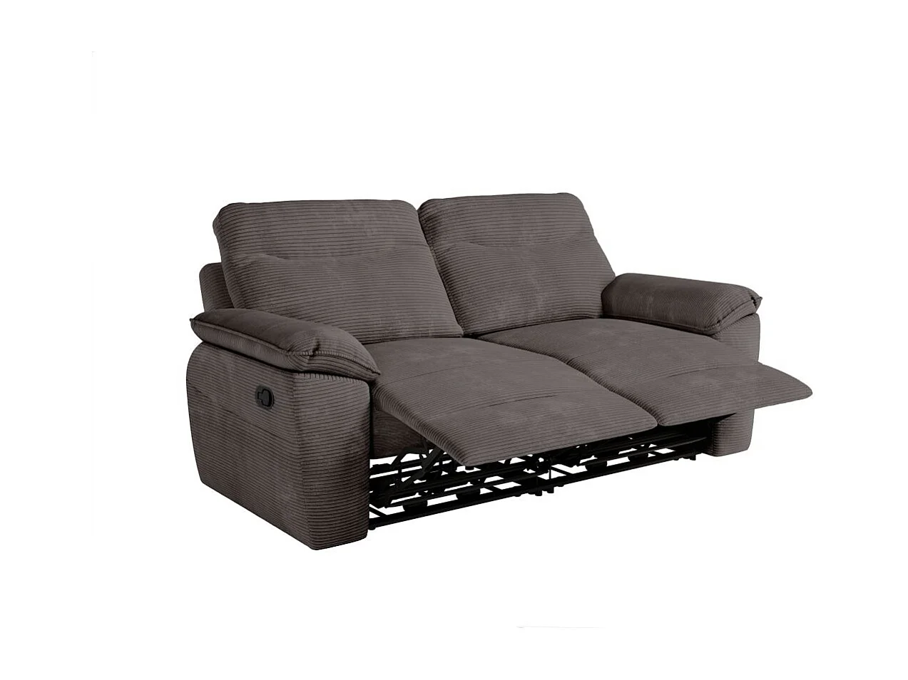 Canapé de relaxation manuel Ross 3 places en velours côtelé - Gris - L200 x P100 x H102cm - Loungitude