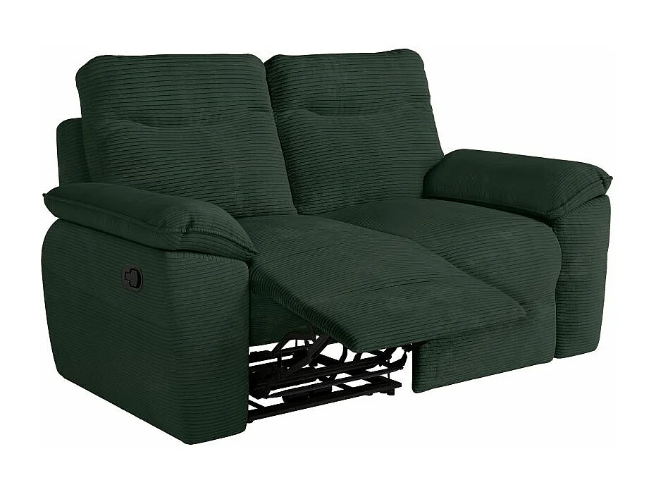 Canapé de relaxation manuel Ross 2 places en velours côtelé - Vert foncé - L160 x P100 x H102cm - Loungitude