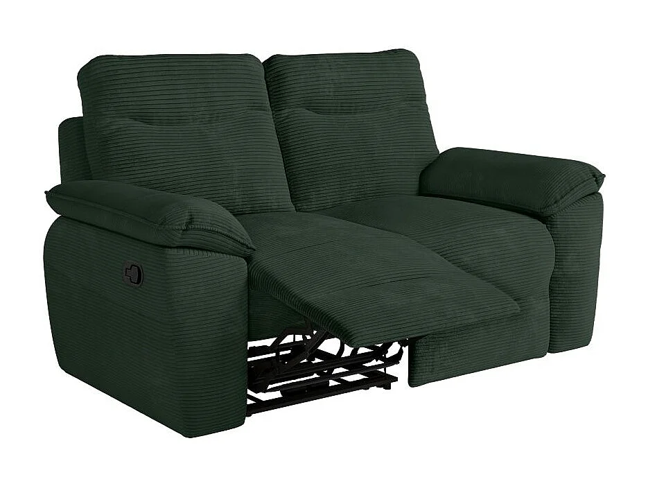 Canapé de relaxation manuel Ross 2 places en velours côtelé - Vert foncé - L160 x P100 x H102cm - Loungitude