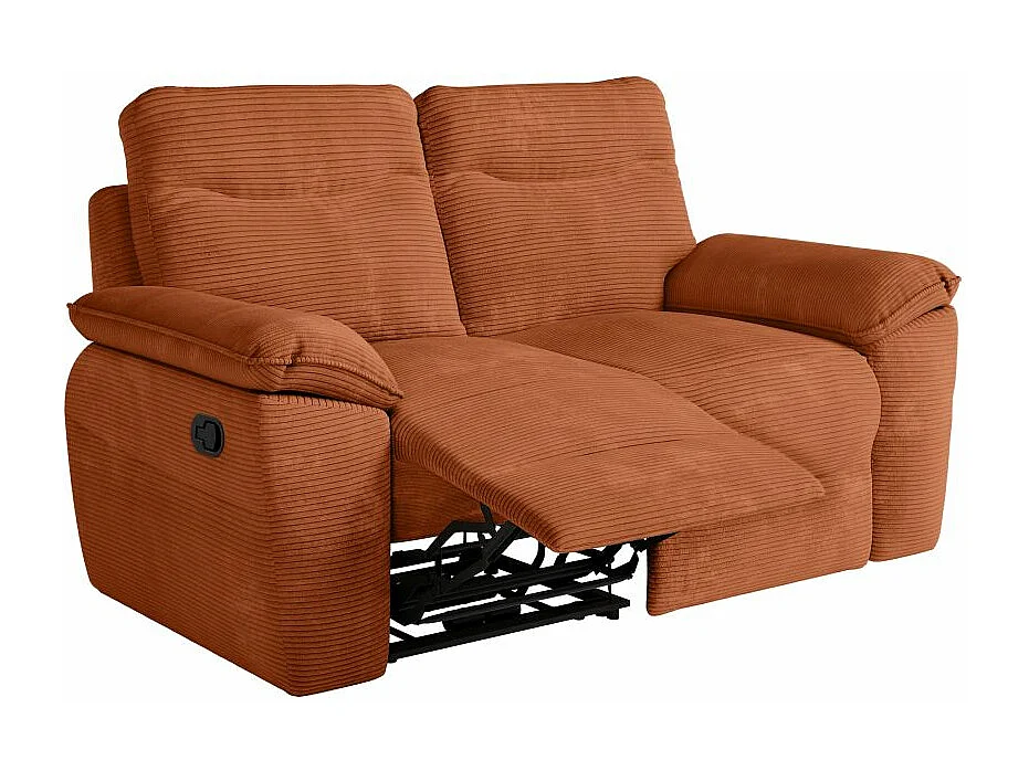 Canapé de relaxation manuel Ross 2 places en velours côtelé - Terracotta - L160 x P100 x H102cm - Loungitude