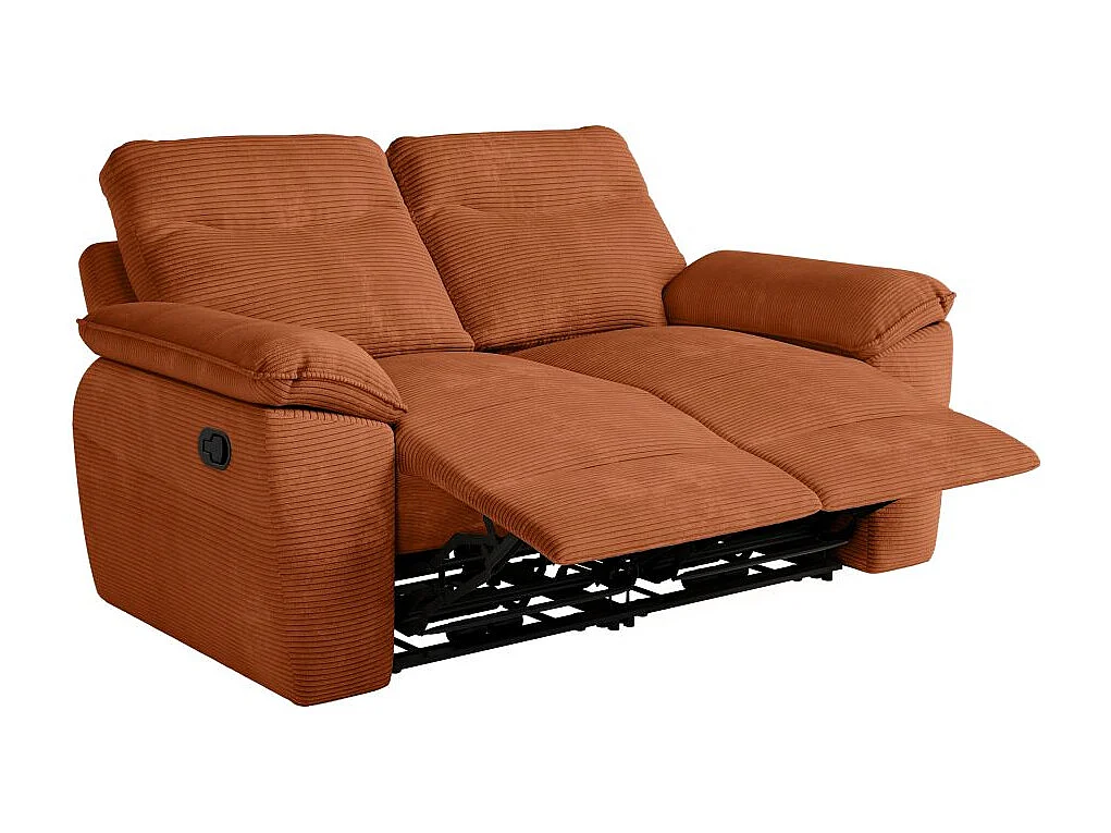 Canapé de relaxation manuel Ross 2 places en velours côtelé - Terracotta - L160 x P100 x H102cm - Loungitude