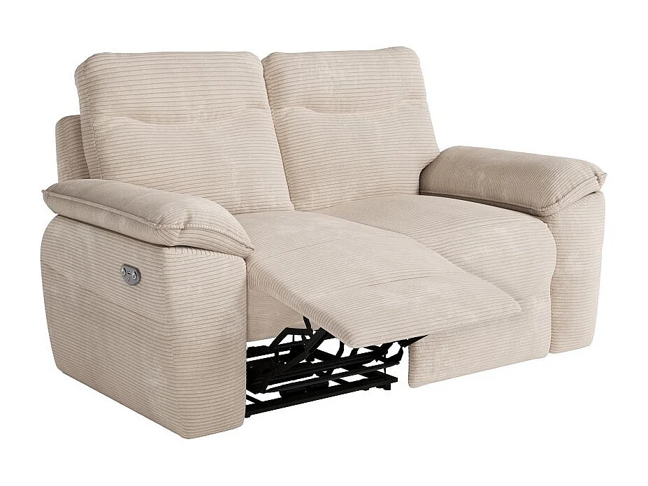Canapé de relaxation électrique Ross 2 places en velours côtelé - Beige - L160 x P100 x H102cm - Loungitude