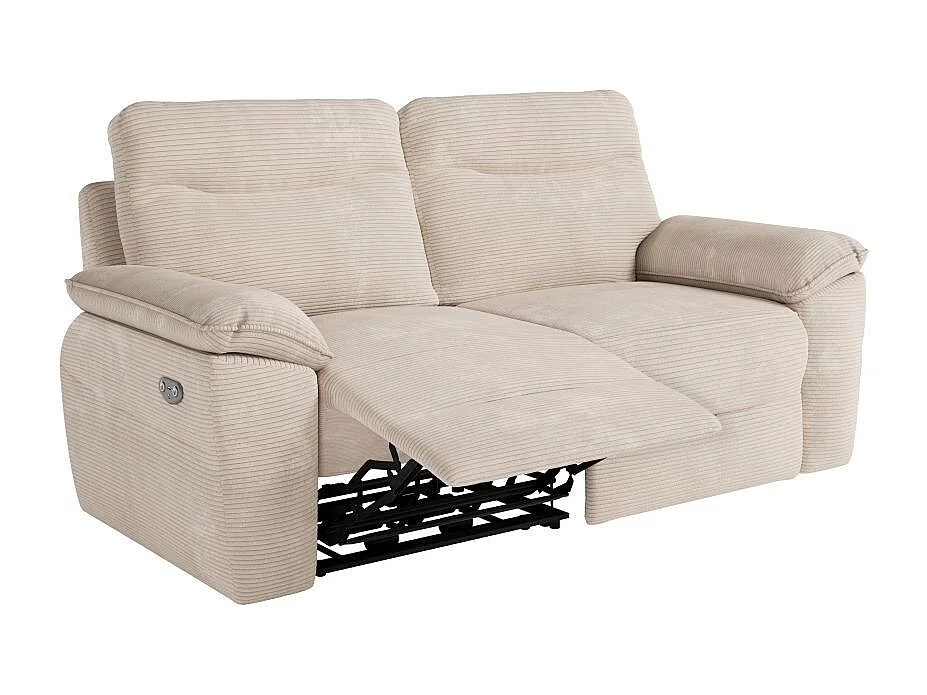 Canapé de relaxation électrique Ross 3 places en velours côtelé - Beige - L200 x P100 x H102cm - Loungitude