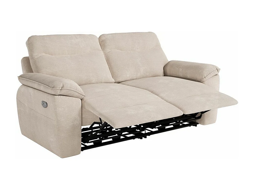 Canapé de relaxation électrique Ross 3 places en velours côtelé - Beige - L200 x P100 x H102cm - Loungitude