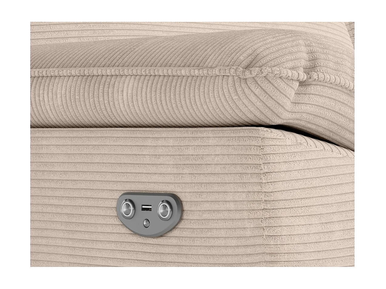 Canapé de relaxation électrique Ross 3 places en velours côtelé - Beige - L200 x P100 x H102cm - Loungitude