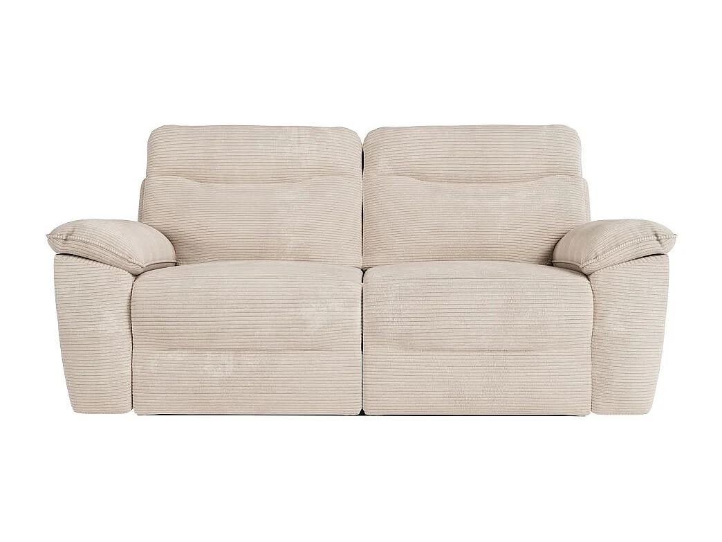 Canapé de relaxation électrique Ross 3 places en velours côtelé - Beige - L200 x P100 x H102cm - Loungitude