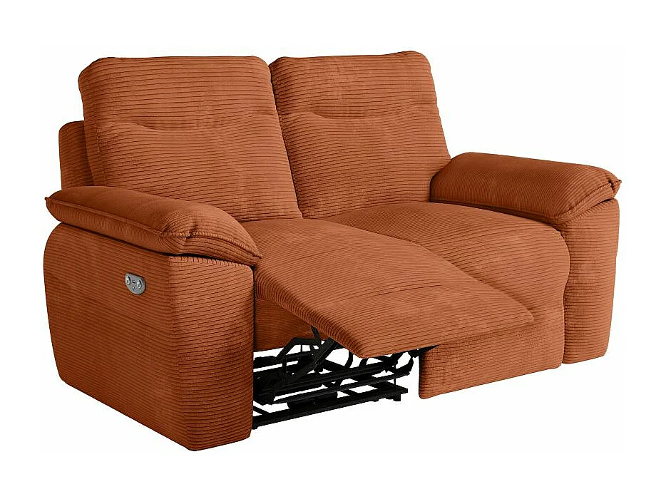 Canapé de relaxation électrique Ross 2 places en velours côtelé - Terracotta - L160 x P100 x H102cm - Loungitude