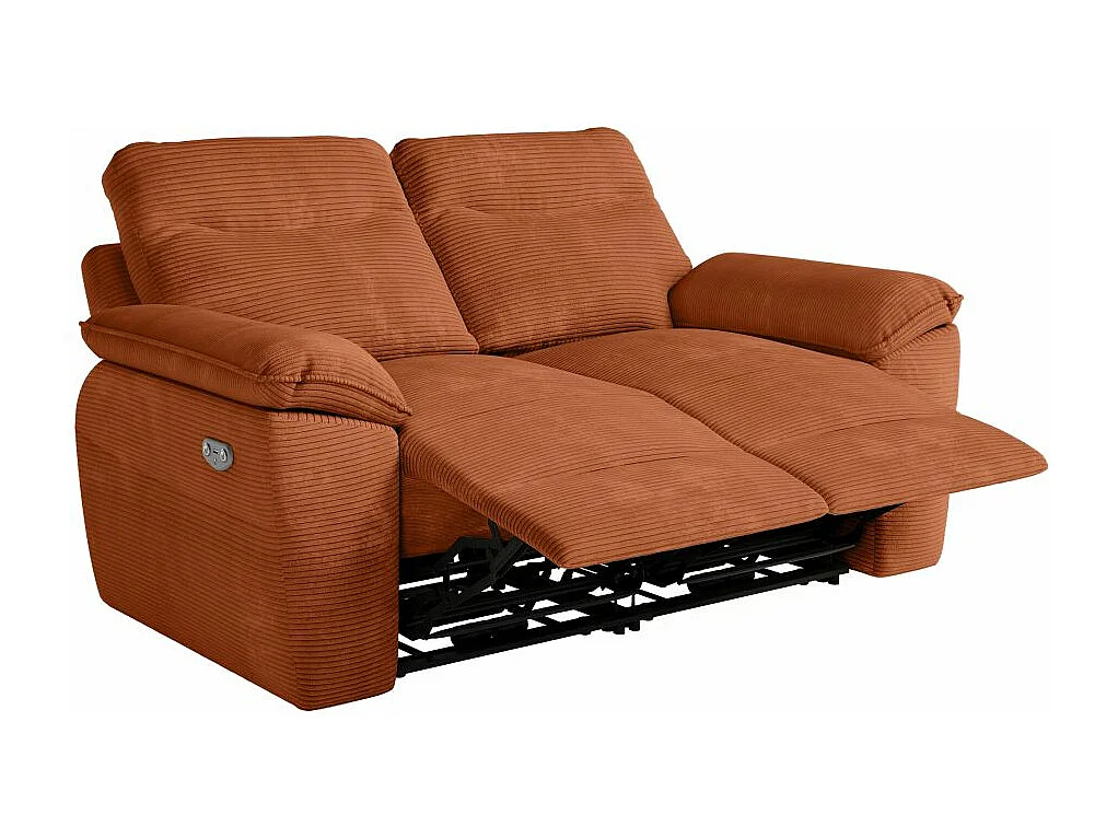 Canapé de relaxation électrique Ross 2 places en velours côtelé - Terracotta - L160 x P100 x H102cm - Loungitude