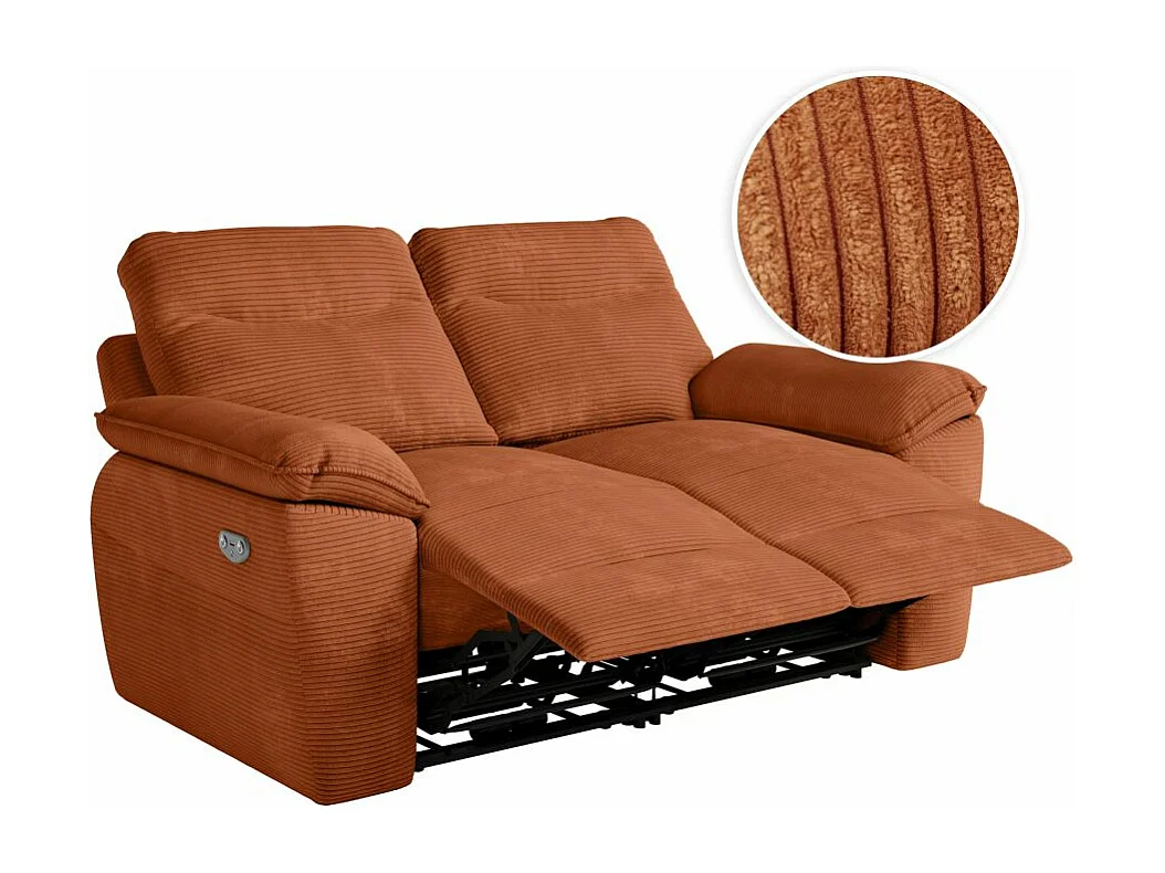Canapé de relaxation électrique Ross 2 places en velours côtelé - Terracotta - L160 x P100 x H102cm - Loungitude