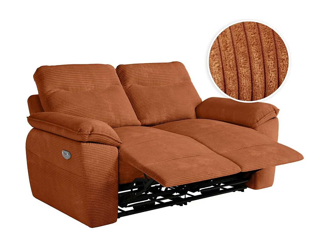 Canapé de relaxation électrique Ross 2 places en velours côtelé - Terracotta - L160 x P100 x H102cm - Loungitude