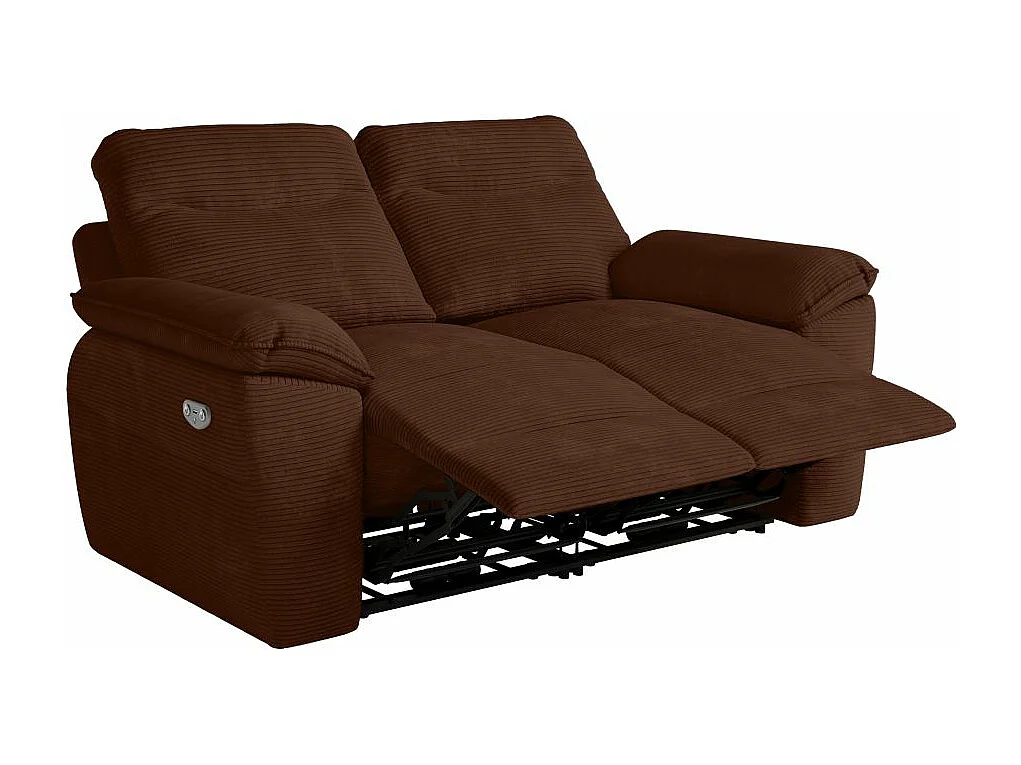 Canapé de relaxation électrique Ross 2 places en velours côtelé - Marron - L160 x P100 x H102cm - Loungitude