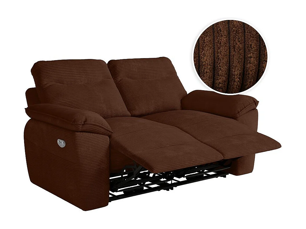 Canapé de relaxation électrique Ross 2 places en velours côtelé - Marron - L160 x P100 x H102cm - Loungitude