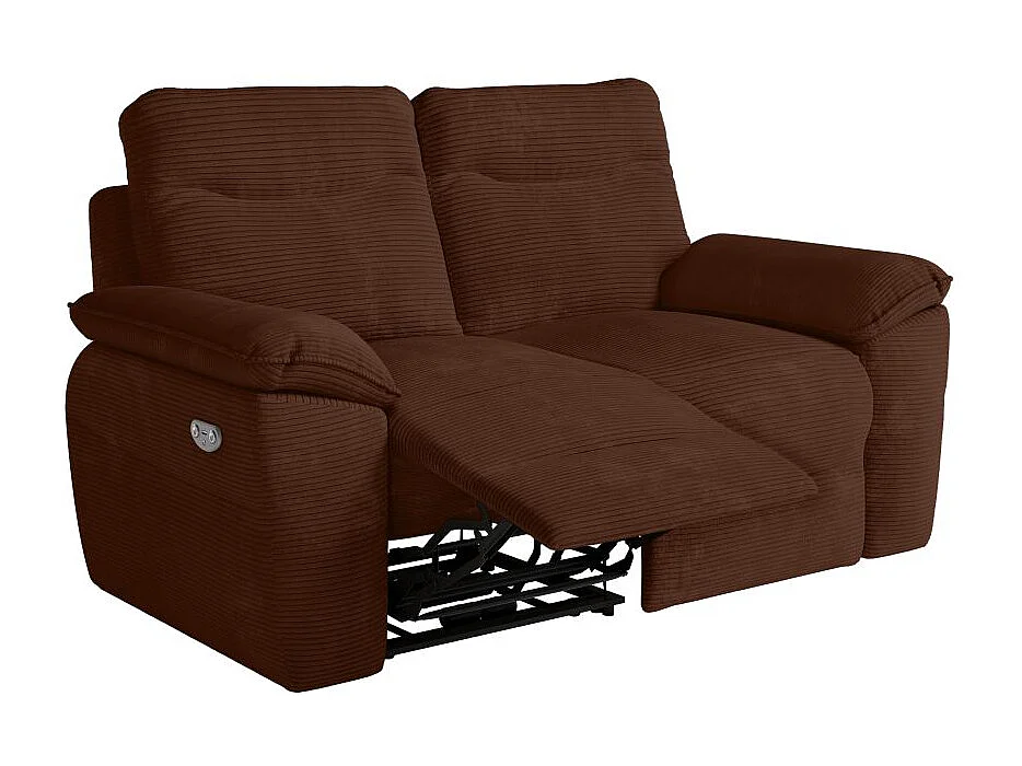 Canapé de relaxation électrique Ross 2 places en velours côtelé - Marron - L160 x P100 x H102cm - Loungitude