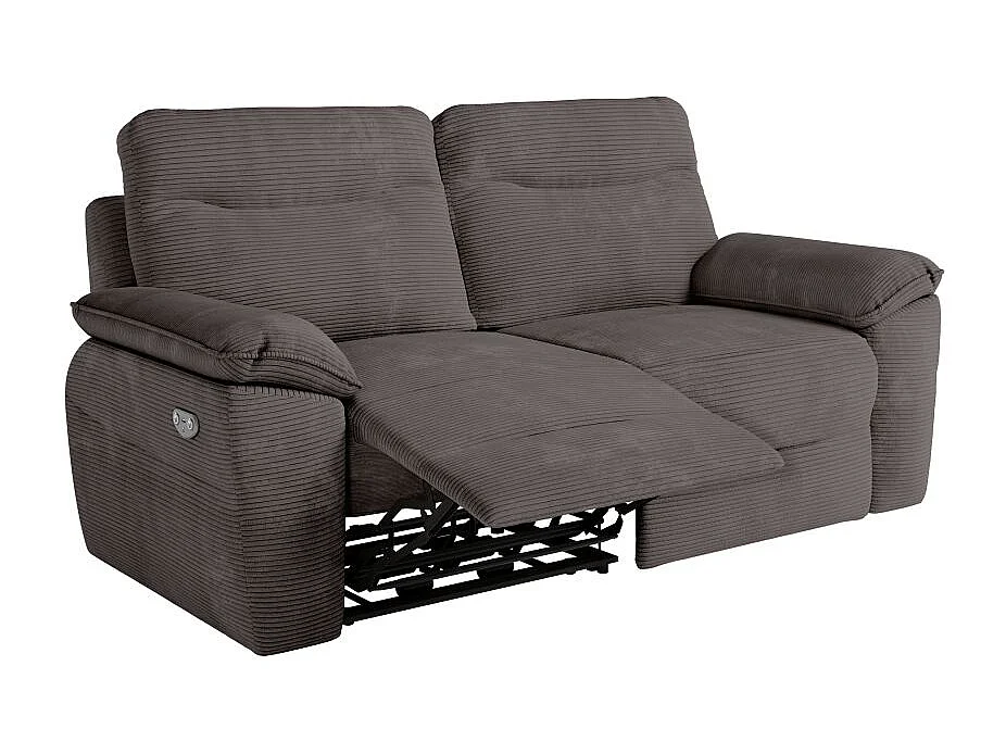 Canapé de relaxation électrique Ross 3 places en velours côtelé - Gris - L200 x P100 x H102cm - Loungitude