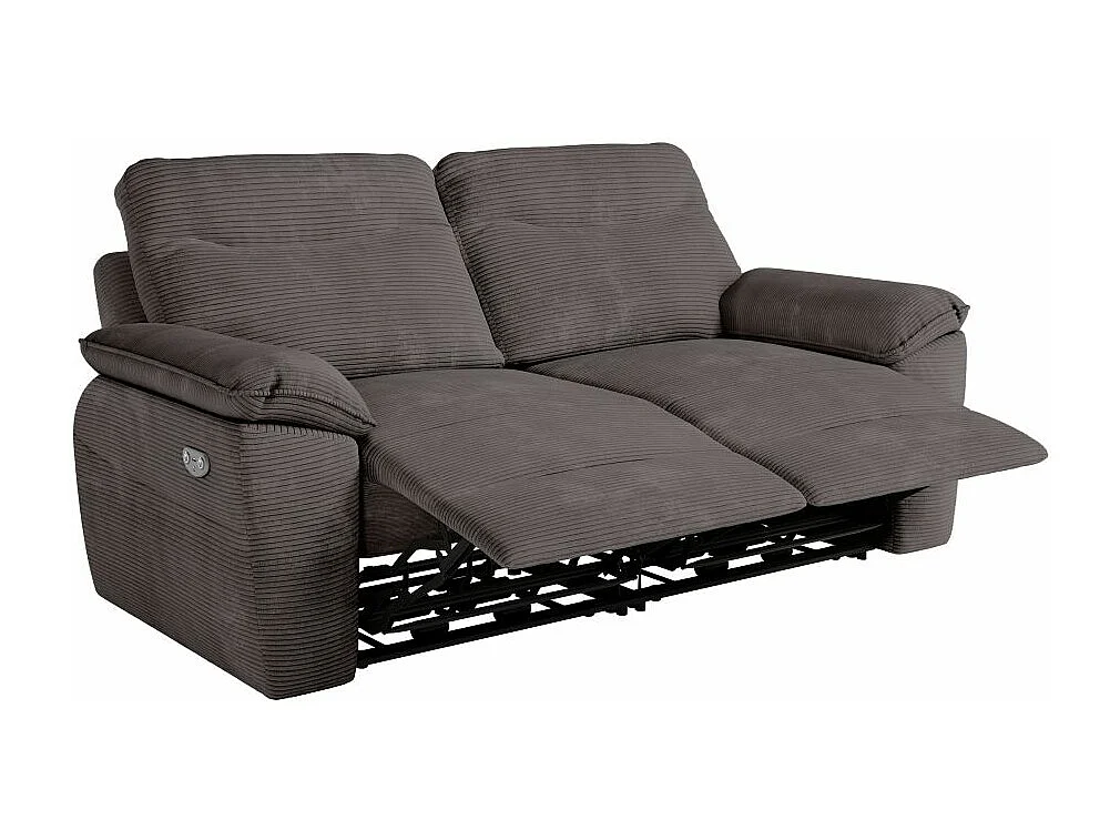 Canapé de relaxation électrique Ross 3 places en velours côtelé - Gris - L200 x P100 x H102cm - Loungitude