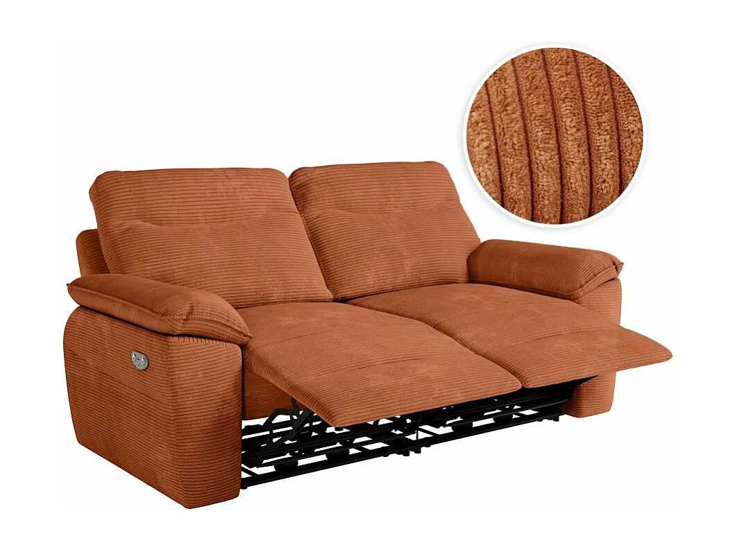 Canapé de relaxation électrique Ross 3 places en velours côtelé - Terracotta - L200 x P100 x H102cm - Loungitude