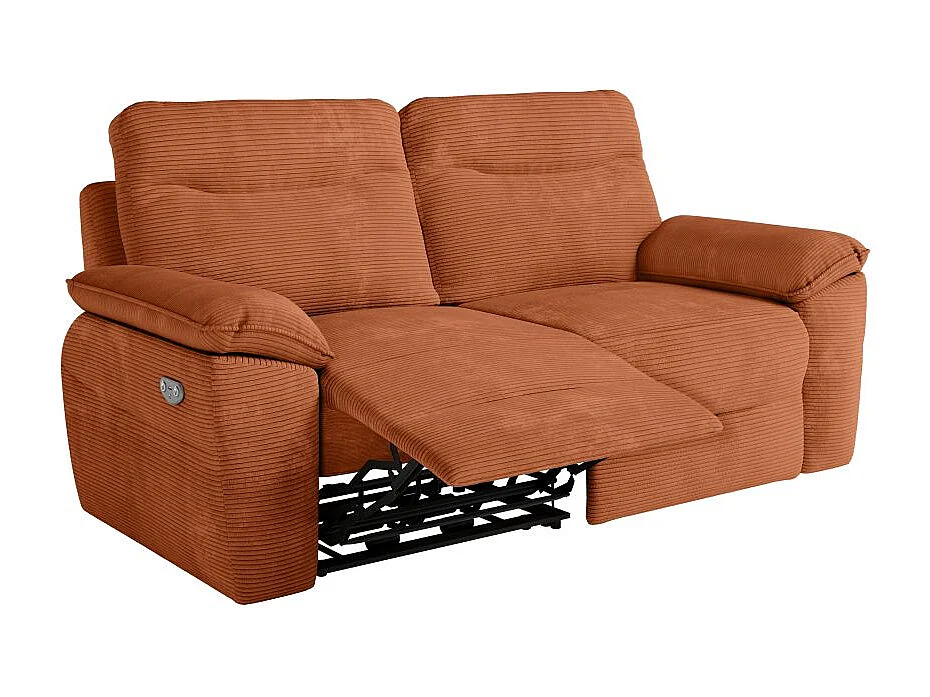 Canapé de relaxation électrique Ross 3 places en velours côtelé - Terracotta - L200 x P100 x H102cm - Loungitude