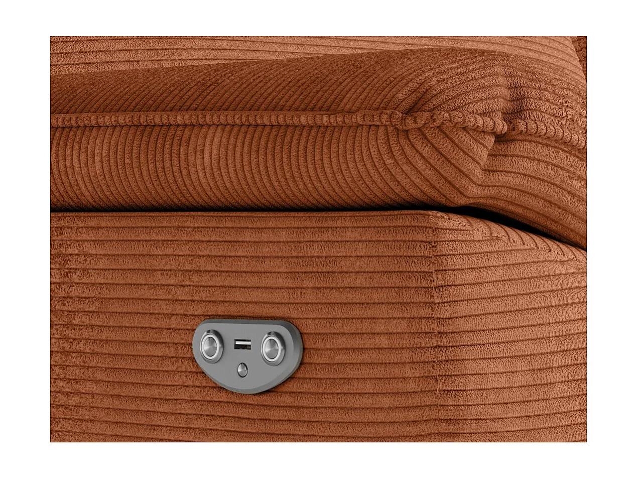 Canapé de relaxation électrique Ross 3 places en velours côtelé - Terracotta - L200 x P100 x H102cm - Loungitude