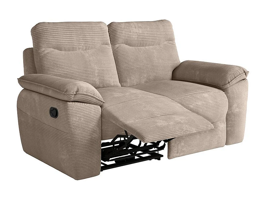 Canapé de relaxation manuel Ross 2 places en velours côtelé - Taupe - L160 x P100 x H102cm - Loungitude