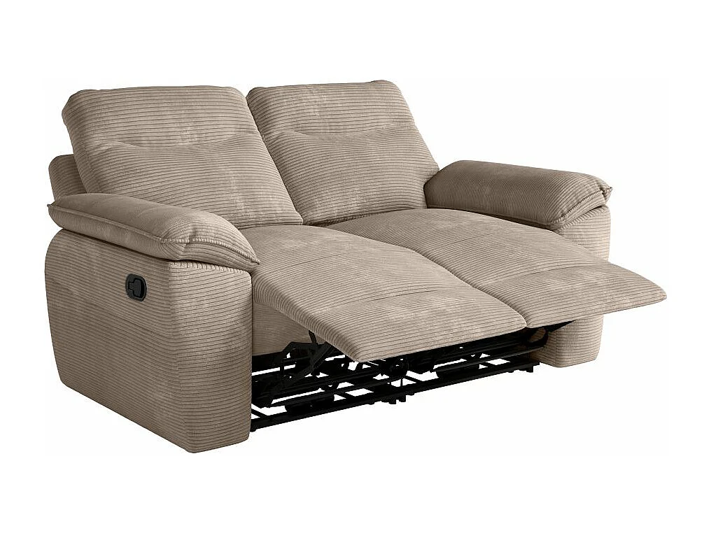 Canapé de relaxation manuel Ross 2 places en velours côtelé - Taupe - L160 x P100 x H102cm - Loungitude