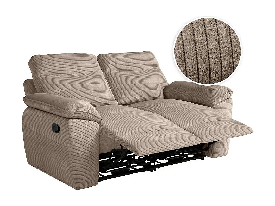 Canapé de relaxation manuel Ross 2 places en velours côtelé - Taupe - L160 x P100 x H102cm - Loungitude