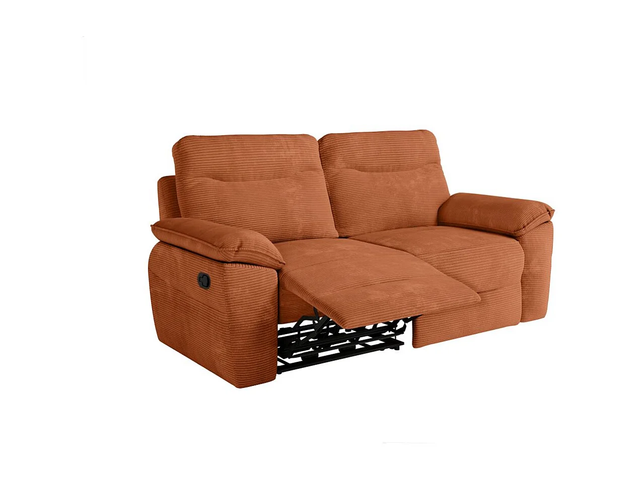 Canapé de relaxation manuel Ross 3 places en velours côtelé - Terracotta - L200 x P100 x H102cm - Loungitude