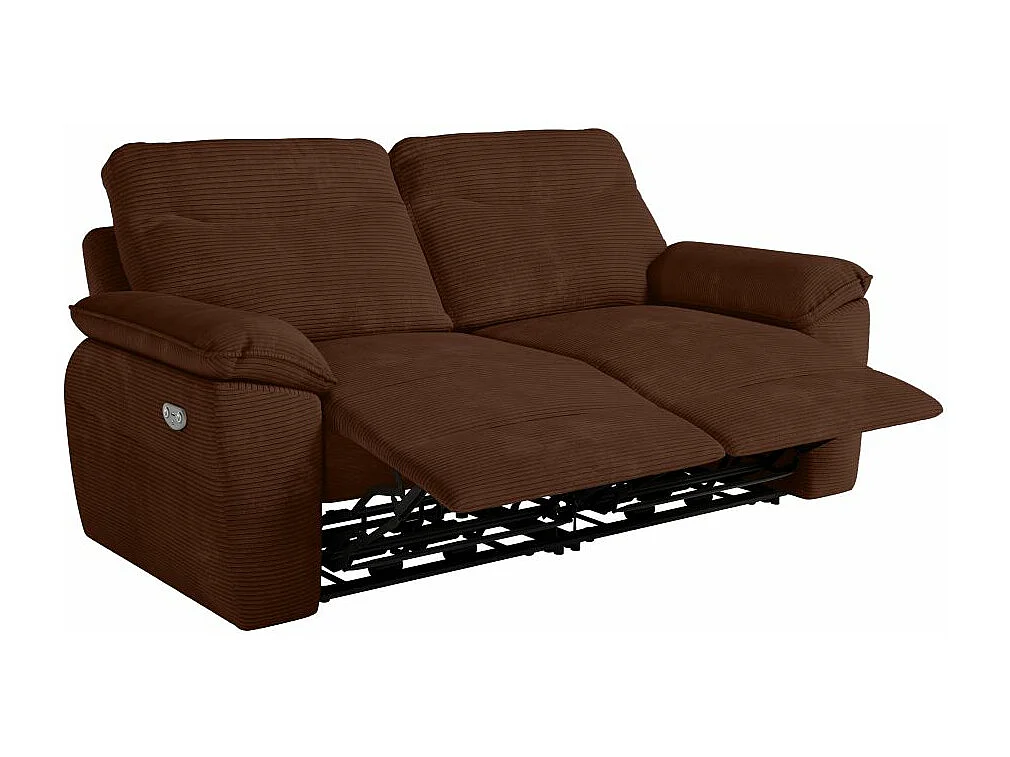 Canapé de relaxation électrique Ross 3 places en velours côtelé - Marron - L200 x P100 x H102cm - Loungitude