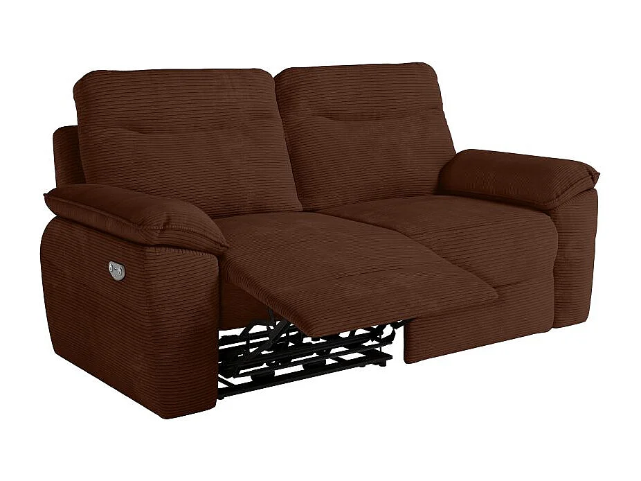 Canapé de relaxation électrique Ross 3 places en velours côtelé - Marron - L200 x P100 x H102cm - Loungitude