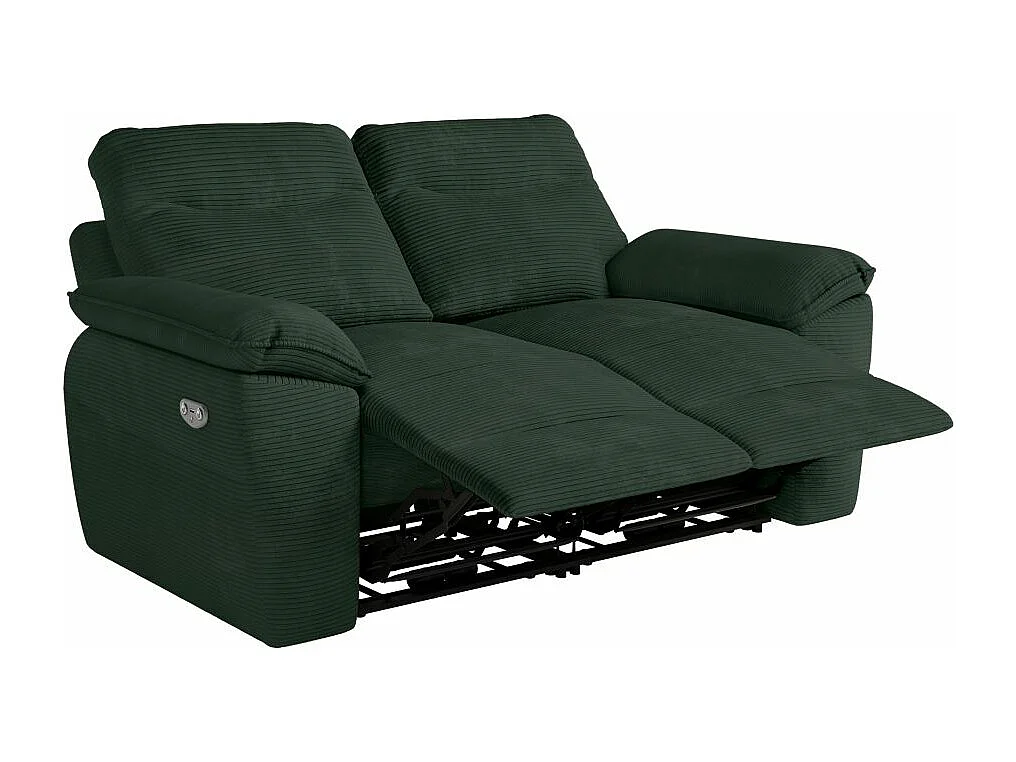 Canapé de relaxation électrique Ross 2 places en velours côtelé - Vert foncé - L160 x P100 x H102cm - Loungitude