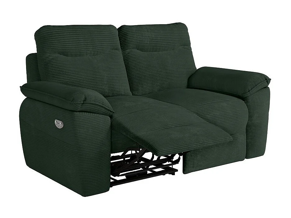 Canapé de relaxation électrique Ross 2 places en velours côtelé - Vert foncé - L160 x P100 x H102cm - Loungitude
