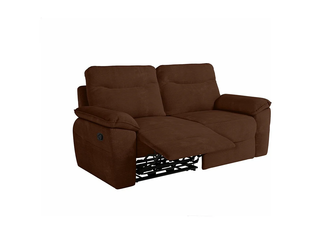 Canapé de relaxation manuel Ross 3 places en velours côtelé - Marron - L200 x P100 x H102cm - Loungitude