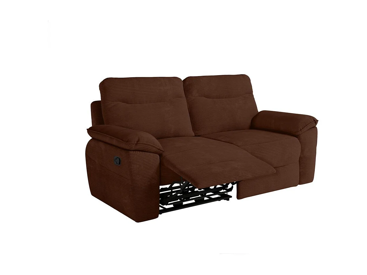 Canapé de relaxation manuel Ross 3 places en velours côtelé - Marron - L200 x P100 x H102cm - Loungitude