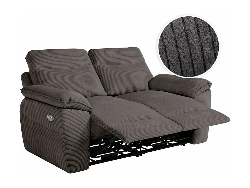 Canapé de relaxation électrique Ross 2 places en velours côtelé - Gris - L160 x P100 x H102cm - Loungitude