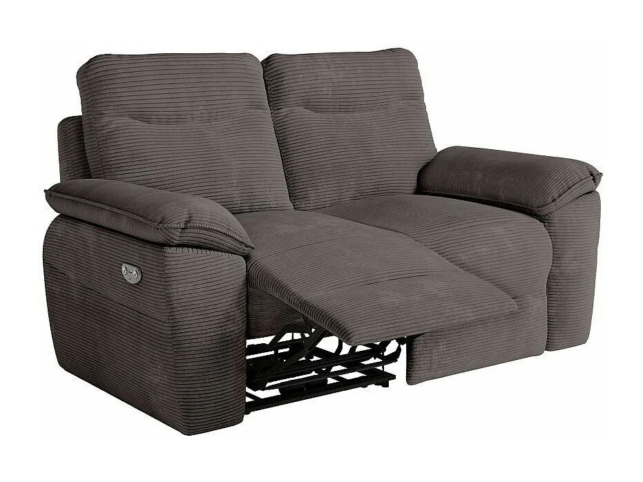 Canapé de relaxation électrique Ross 2 places en velours côtelé - Gris - L160 x P100 x H102cm - Loungitude