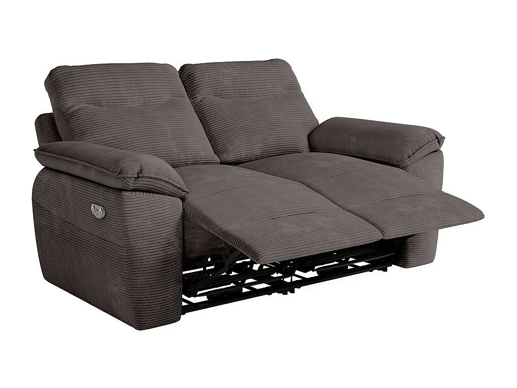 Canapé de relaxation électrique Ross 2 places en velours côtelé - Gris - L160 x P100 x H102cm - Loungitude