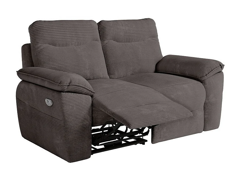 Canapé de relaxation électrique Ross 2 places en velours côtelé - Gris - L160 x P100 x H102cm - Loungitude