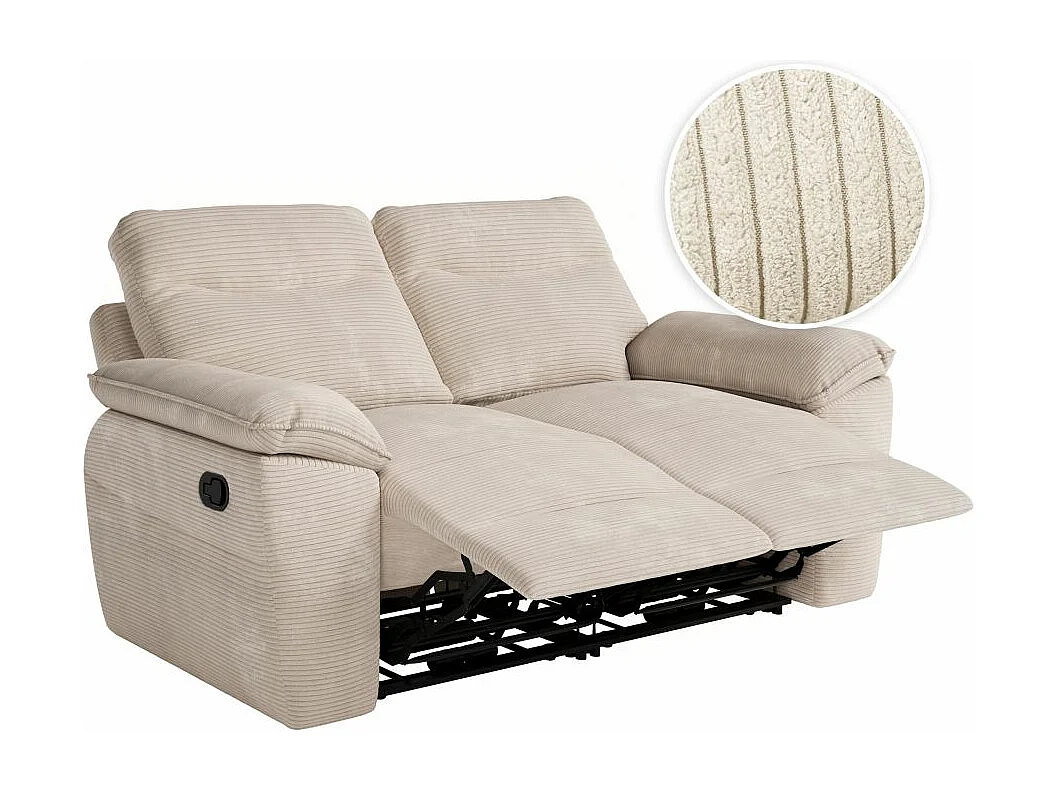 Canapé de relaxation manuel Ross 2 places en velours côtelé - Beige - L160 x P100 x H102cm - Loungitude