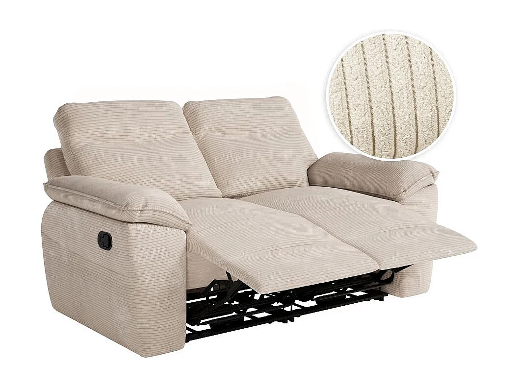 Canapé de relaxation manuel Ross 2 places en velours côtelé - Beige - L160 x P100 x H102cm - Loungitude