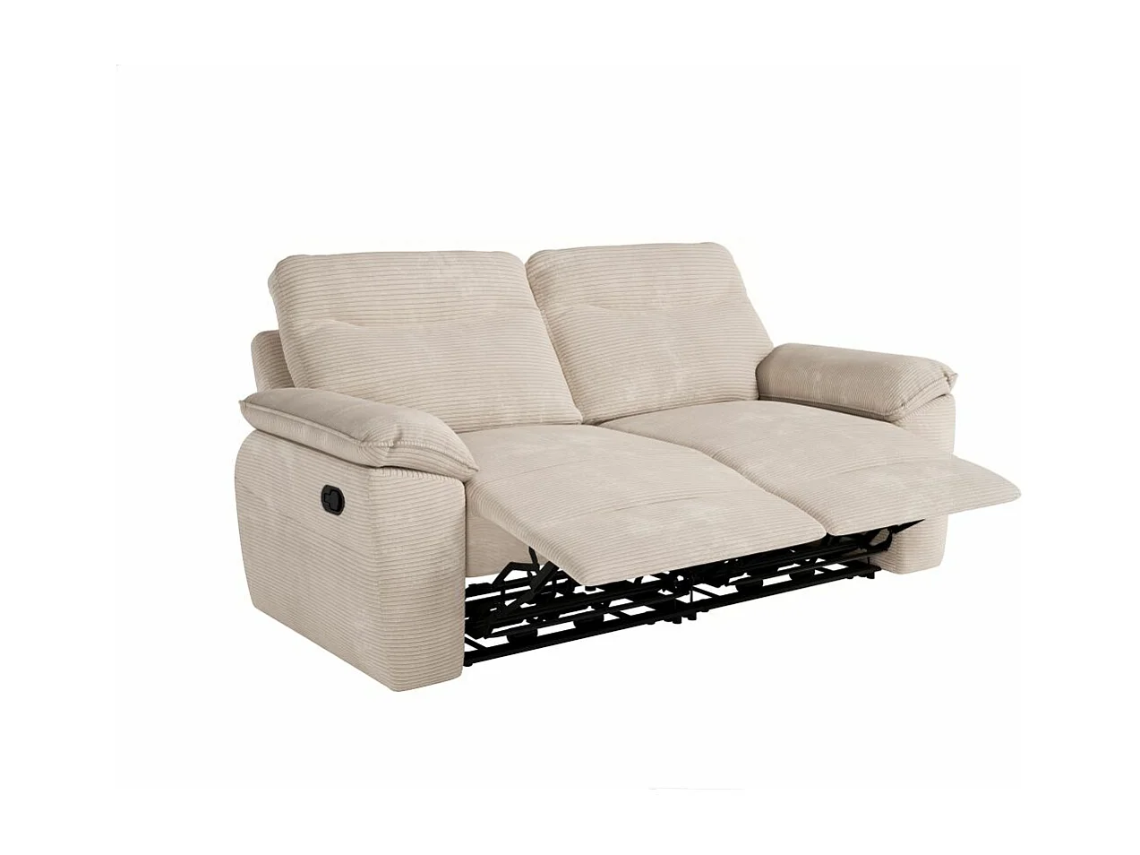 Canapé de relaxation manuel Ross 3 places en velours côtelé - Beige - L200 x P100 x H102cm - Loungitude