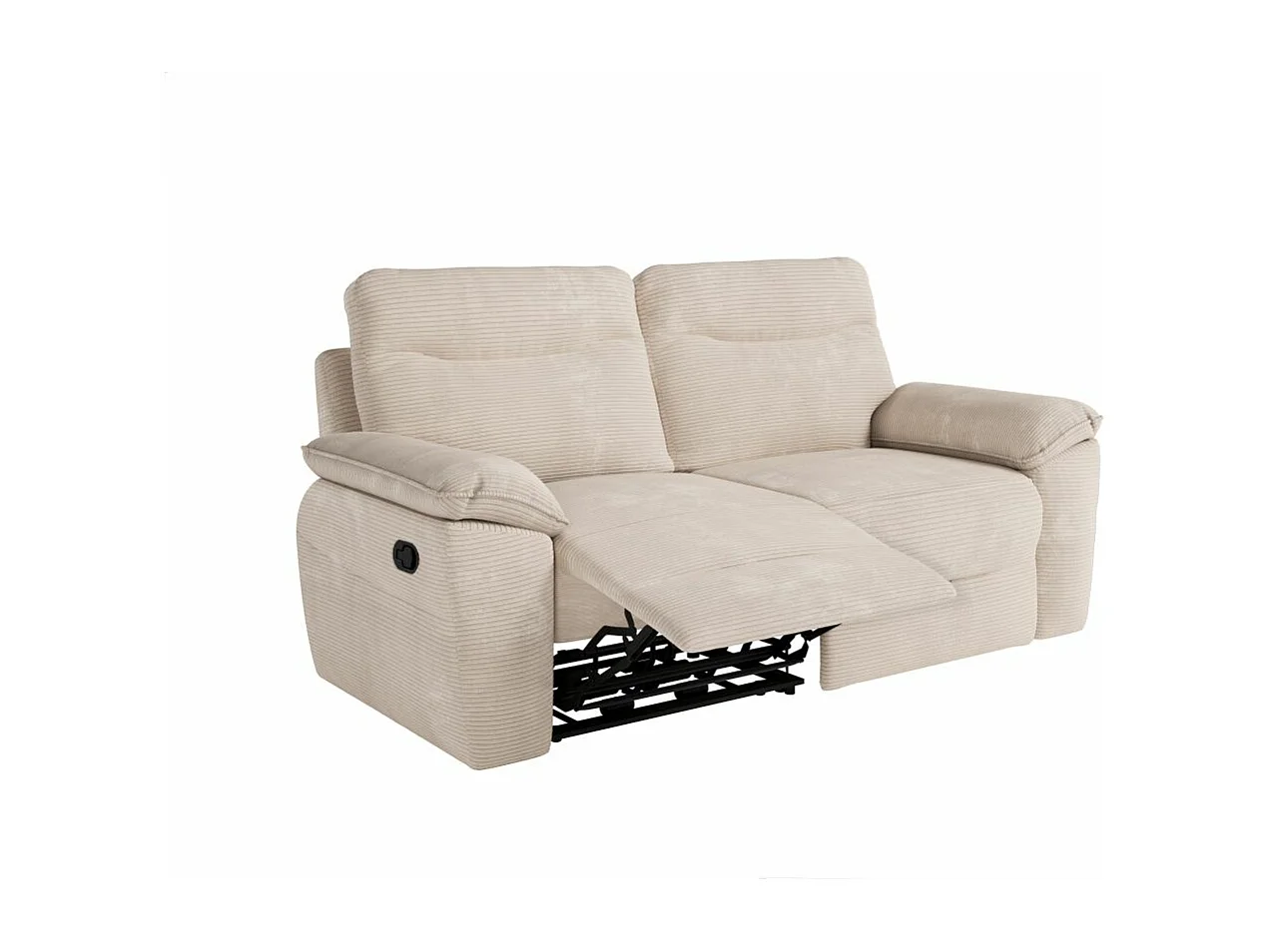 Canapé de relaxation manuel Ross 3 places en velours côtelé - Beige - L200 x P100 x H102cm - Loungitude