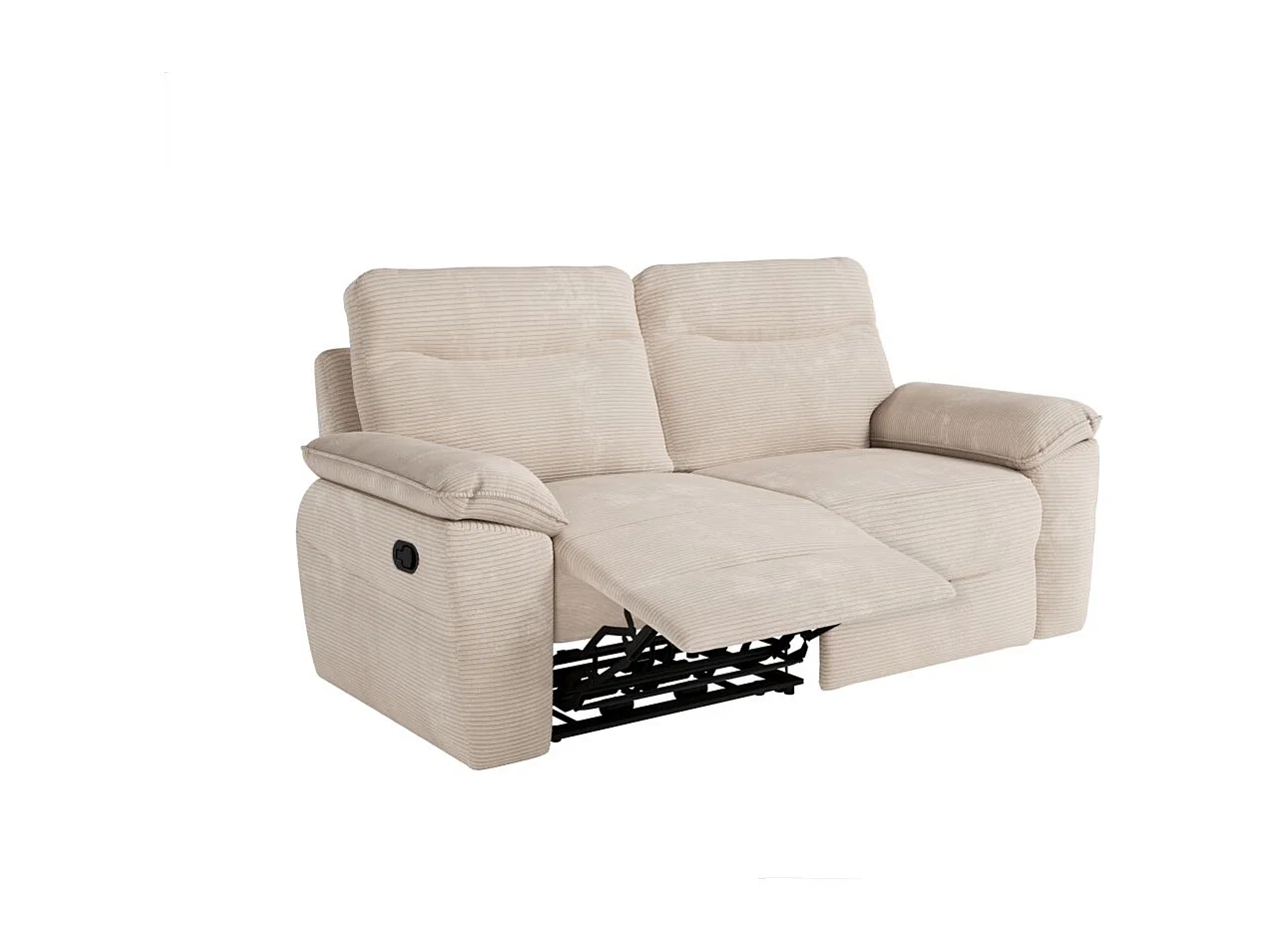Canapé de relaxation manuel Ross 3 places en velours côtelé - Beige - L200 x P100 x H102cm - Loungitude